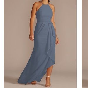 Dusty blue bridesmaid dress. Small slit not noticeable